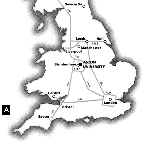 Map of Britain, showing motorway routes